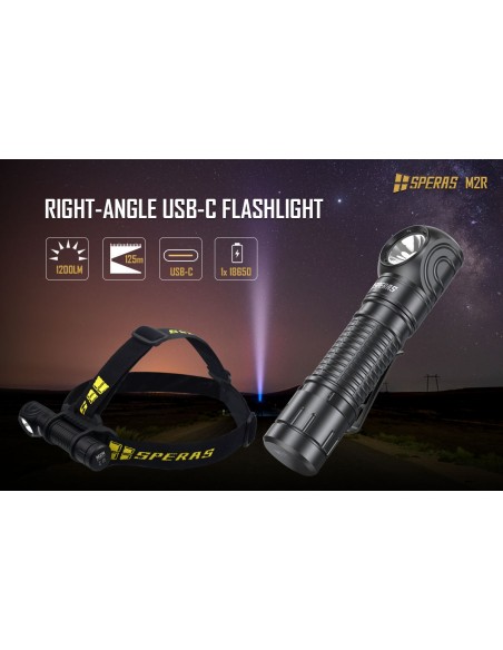 SPERAS RECHARGEABLE FLASHLIGHT M2R RIGHT-ANGLE 1200LM SPERAS RECHARGEABLE FLASHLIGHT M2R RIGHT-ANGLE 1200LM