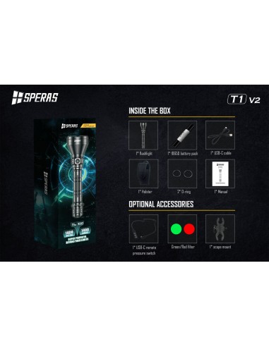 SPERAS TORCIA TATTICA RICARICABILE T1 V2 LONG RANGE 1400LM SPERAS TORCIA TATTICA RICARICABILE T1 V2 LONG RANGE 1400LM