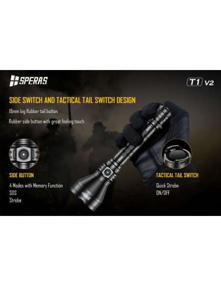 SPERAS TORCIA TATTICA RICARICABILE T1K V2 LONG RANGE 1400LM KIT SPERAS TORCIA TATTICA RICARICABILE T1K V2 LONG RANGE 1400LM KIT