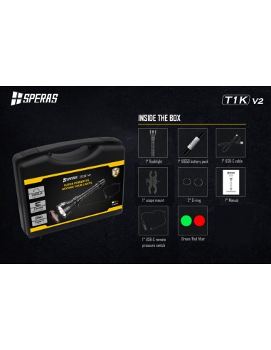 SPERAS TORCIA TATTICA RICARICABILE T1K V2 LONG RANGE 1400LM KIT SPERAS TORCIA TATTICA RICARICABILE T1K V2 LONG RANGE 1400LM KIT