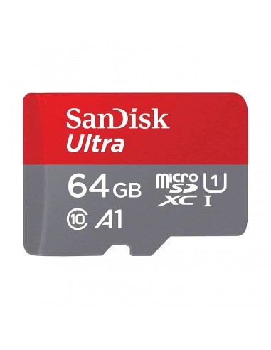 SanDisk Ultra 64 GB microSDXC Memory Card + SD Adapter with A1 App Performance Up to 120 MB/s, Class 10, U1, Red/Grey