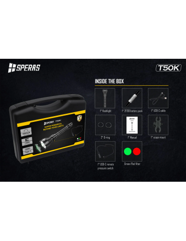 SPERAS T50K TORCIA DA CACCIA RICARICABILE USB-C SPERAS T50K TORCIA DA CACCIA RICARICABILE USB-C
