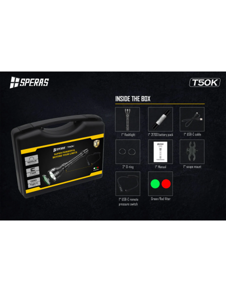 SPERAS T50K TORCIA DA CACCIA RICARICABILE USB-C SPERAS T50K TORCIA DA CACCIA RICARICABILE USB-C