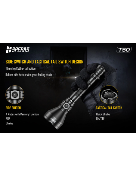 SPERAS T50K WIEDERAUFLADBARE JAGD TASCHENLAMPE USB-C SPERAS T50K WIEDERAUFLADBARE JAGD TASCHENLAMPE USB-C