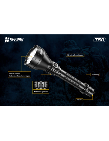 SPERAS T50K WIEDERAUFLADBARE JAGD TASCHENLAMPE USB-C SPERAS T50K WIEDERAUFLADBARE JAGD TASCHENLAMPE USB-C