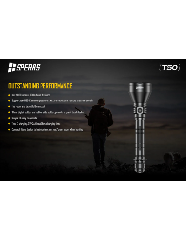 SPERAS T50K WIEDERAUFLADBARE JAGD TASCHENLAMPE USB-C SPERAS T50K WIEDERAUFLADBARE JAGD TASCHENLAMPE USB-C