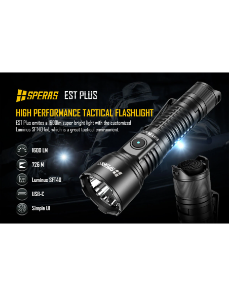 SPERAS TAKTISCHE POLIZEI TASCHENLAMPE EST PLUS 1600lm 726m SPERAS TAKTISCHE POLIZEI TASCHENLAMPE EST PLUS 1600lm 726m