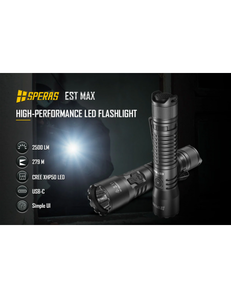 SPERAS TAKTISCHE POLIZEI-TASCHENLAMPE EST MAX 2500lm 279m SPERAS TAKTISCHE POLIZEI-TASCHENLAMPE EST MAX 2500lm 279m