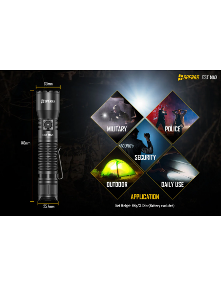 SPERAS TACTICAL POLICE FLASHLIGHT EST MAX 2500lm 279m SPERAS TACTICAL POLICE FLASHLIGHT EST MAX 2500lm 279m