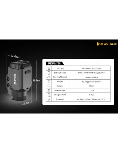 SPERAS WL30 WAFFENLAMPEN 650LM TYPE-C