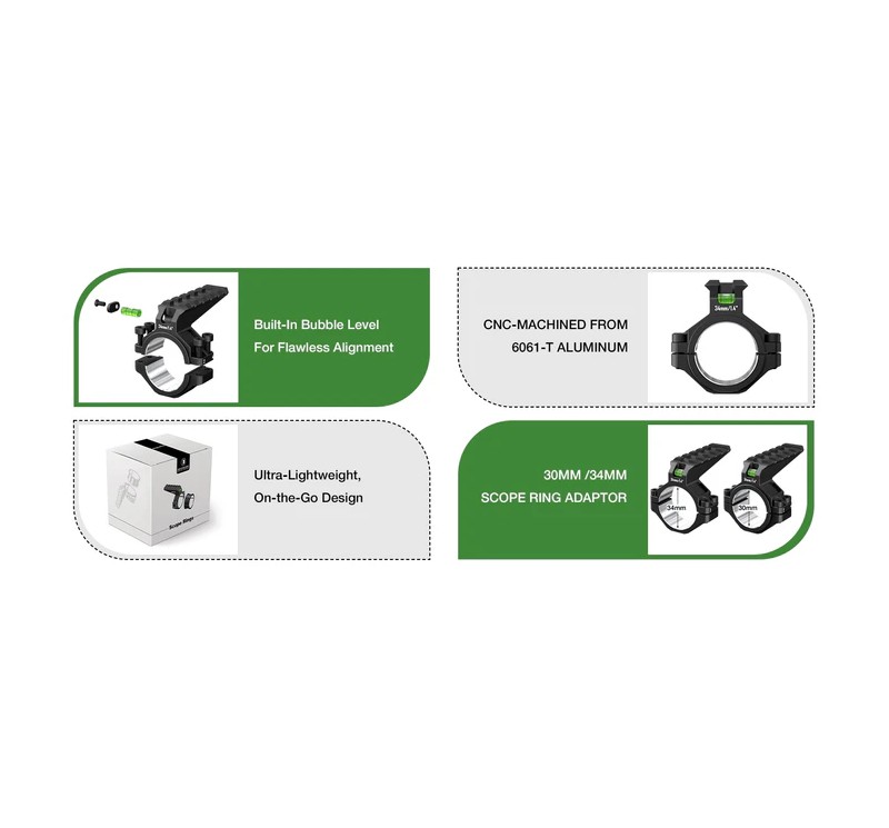 DiscoveryOpt Anello Singolo con Livella e Slitta Picatinny Superiore 30/34mm