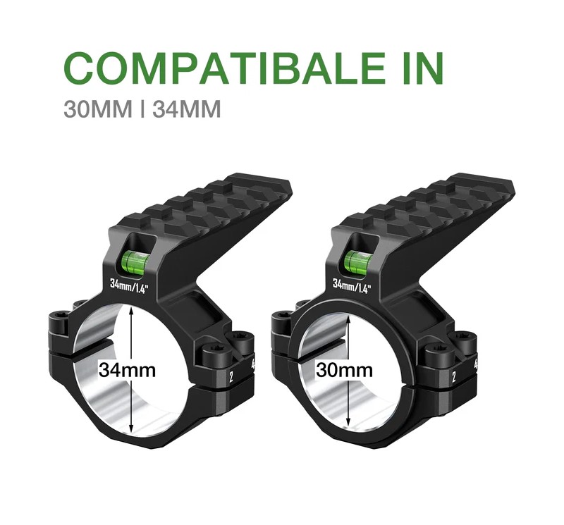 DiscoveryOpt Anello Singolo con Livella e Slitta Picatinny Superiore 30/34mm