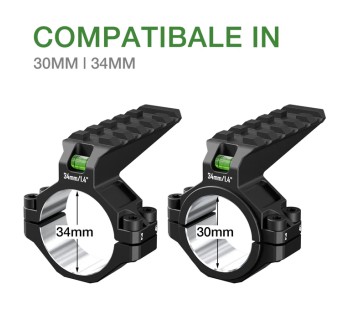 DiscoveryOpt Anello Singolo con Livella e Slitta Picatinny Superiore 30/34mm