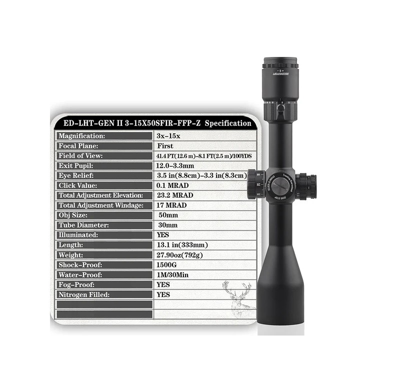 Discovery Ottica ED-LHT Gen II 3-15x50 SFIR FFP-Z MRAD