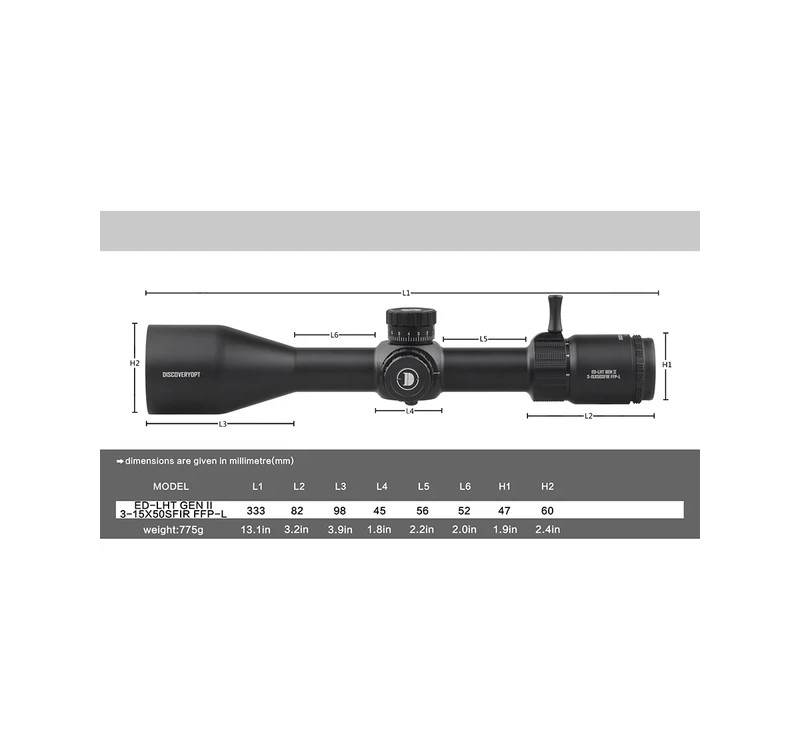 Discovery Zielfernrohr ED-LHT Gen II 3-15x50 SFIR FFP-Z MRAD