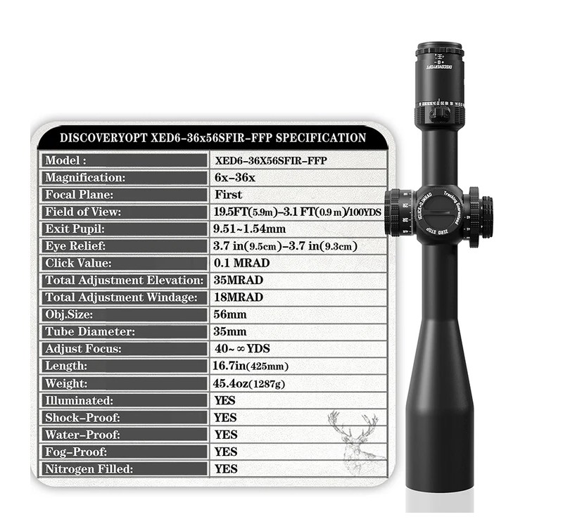 Discovery Zielfernrohr XED 6-36x56 SFIR FFP-Z MRAD